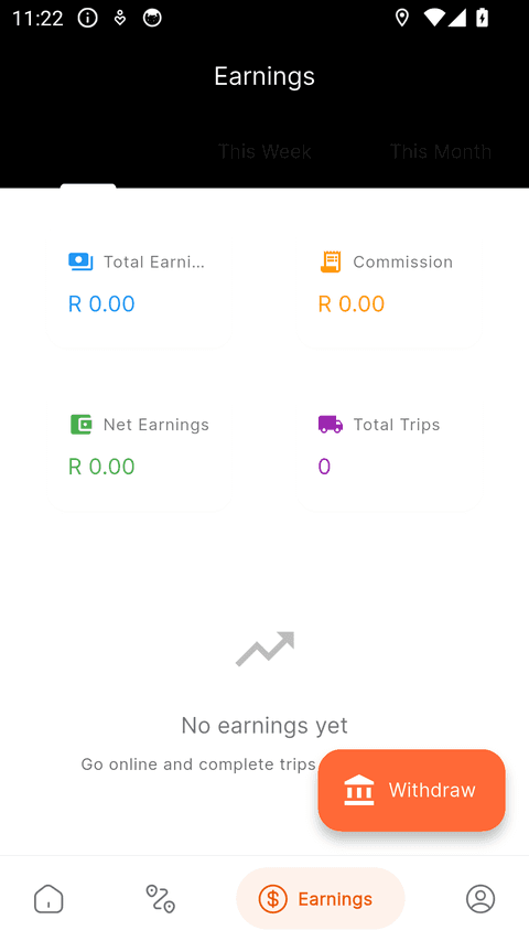 Earnings screen in the eBakkie app
