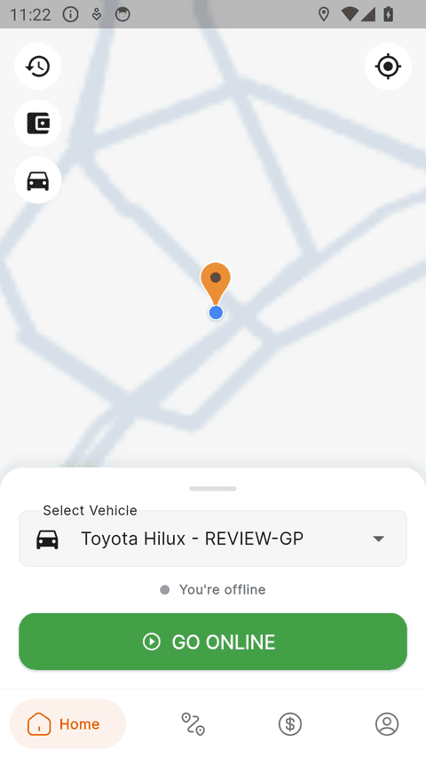 Driver home screen, offline
