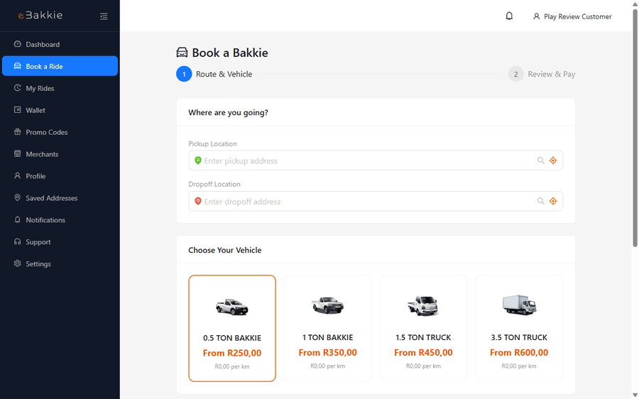 eBakkie booking page